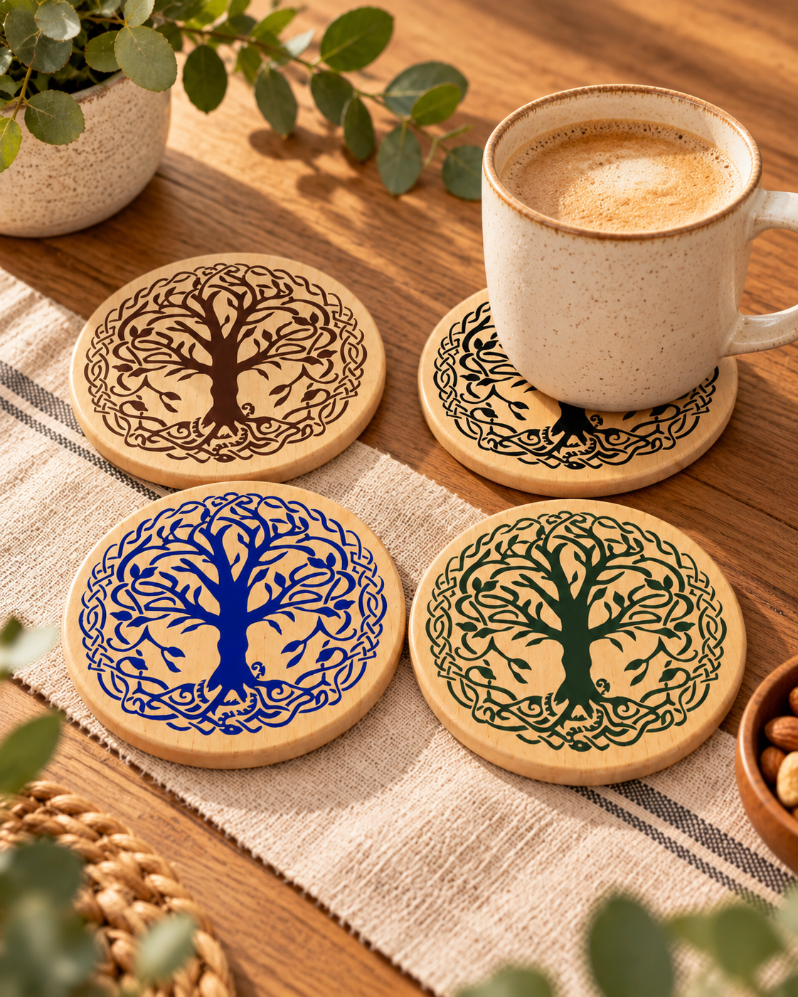 World Tree, Norse, Celtic ,tree of life wood coaster set of 4