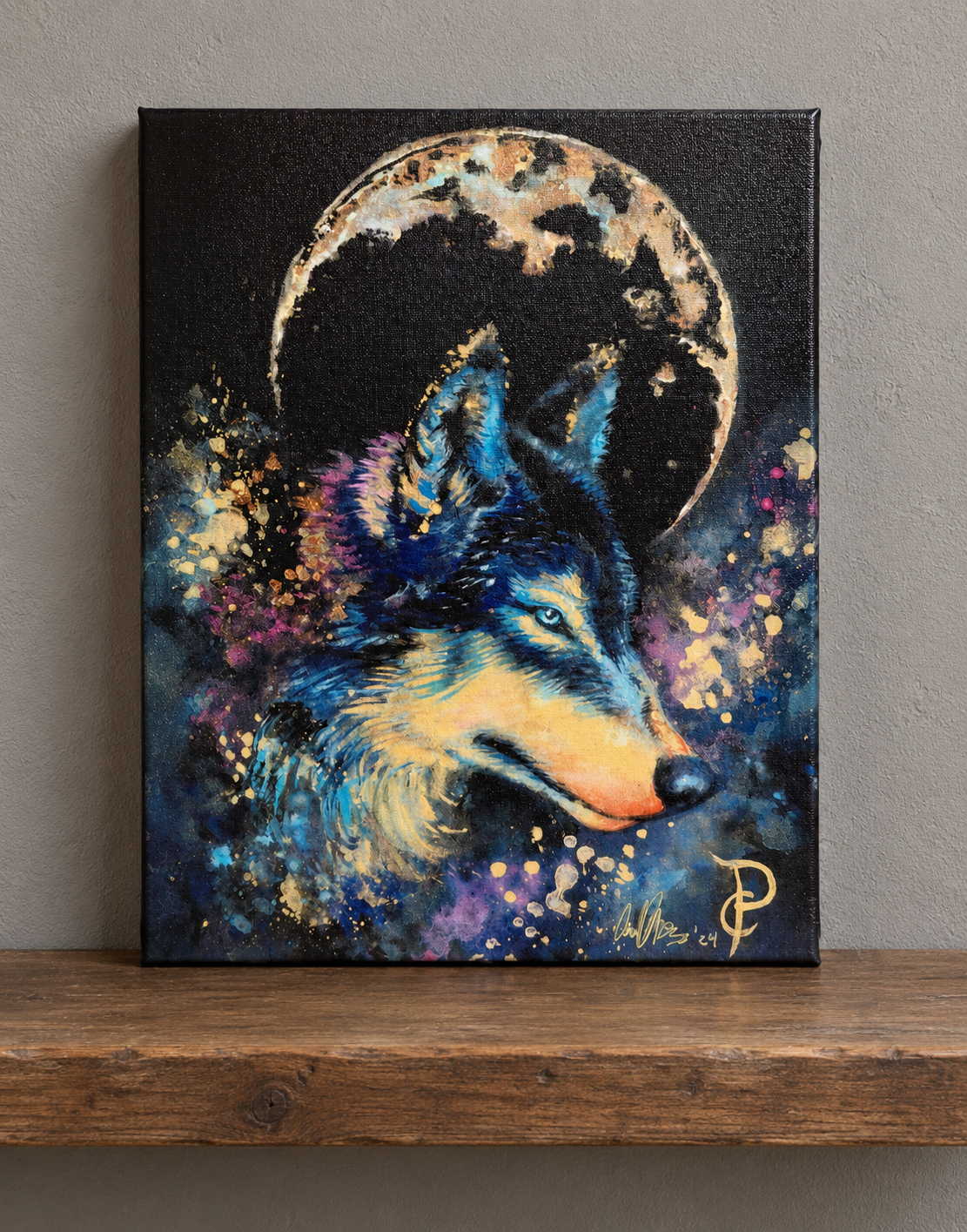 Wolf and Moon Canvas Print, 11x14 wall art