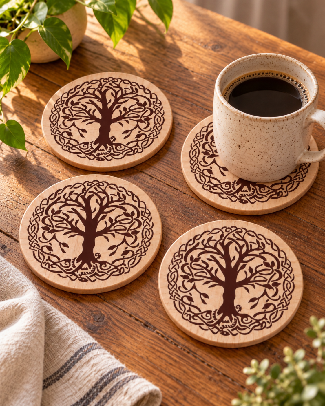 World Tree, Norse, Celtic ,tree of life wood coaster set of 4