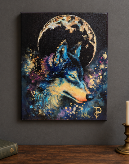 Wolf and Moon Canvas Print, 11x14 wall art
