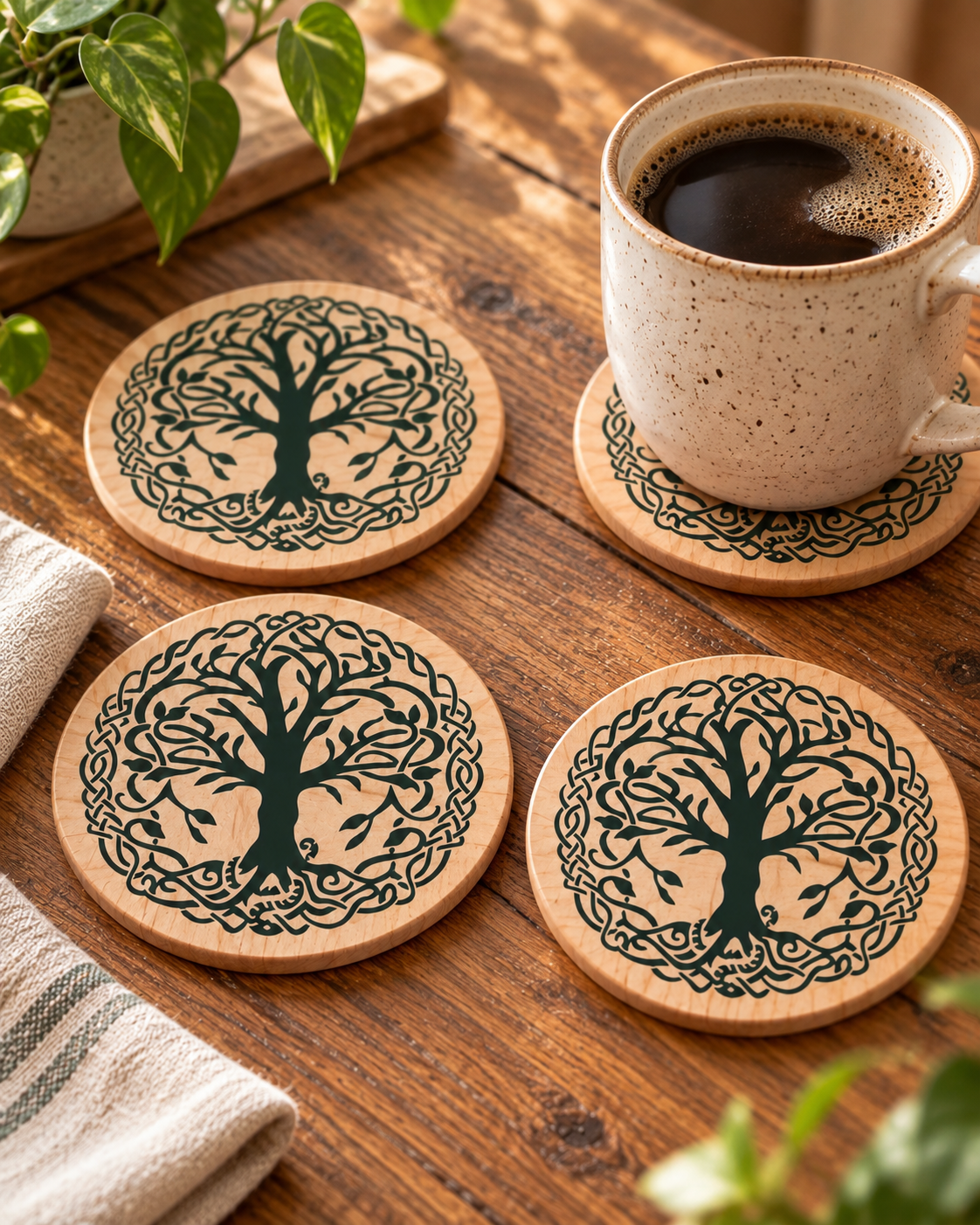 World Tree, Norse, Celtic ,tree of life wood coaster set of 4