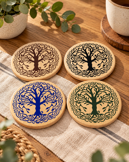 World Tree, Norse, Celtic ,tree of life wood coaster set of 4