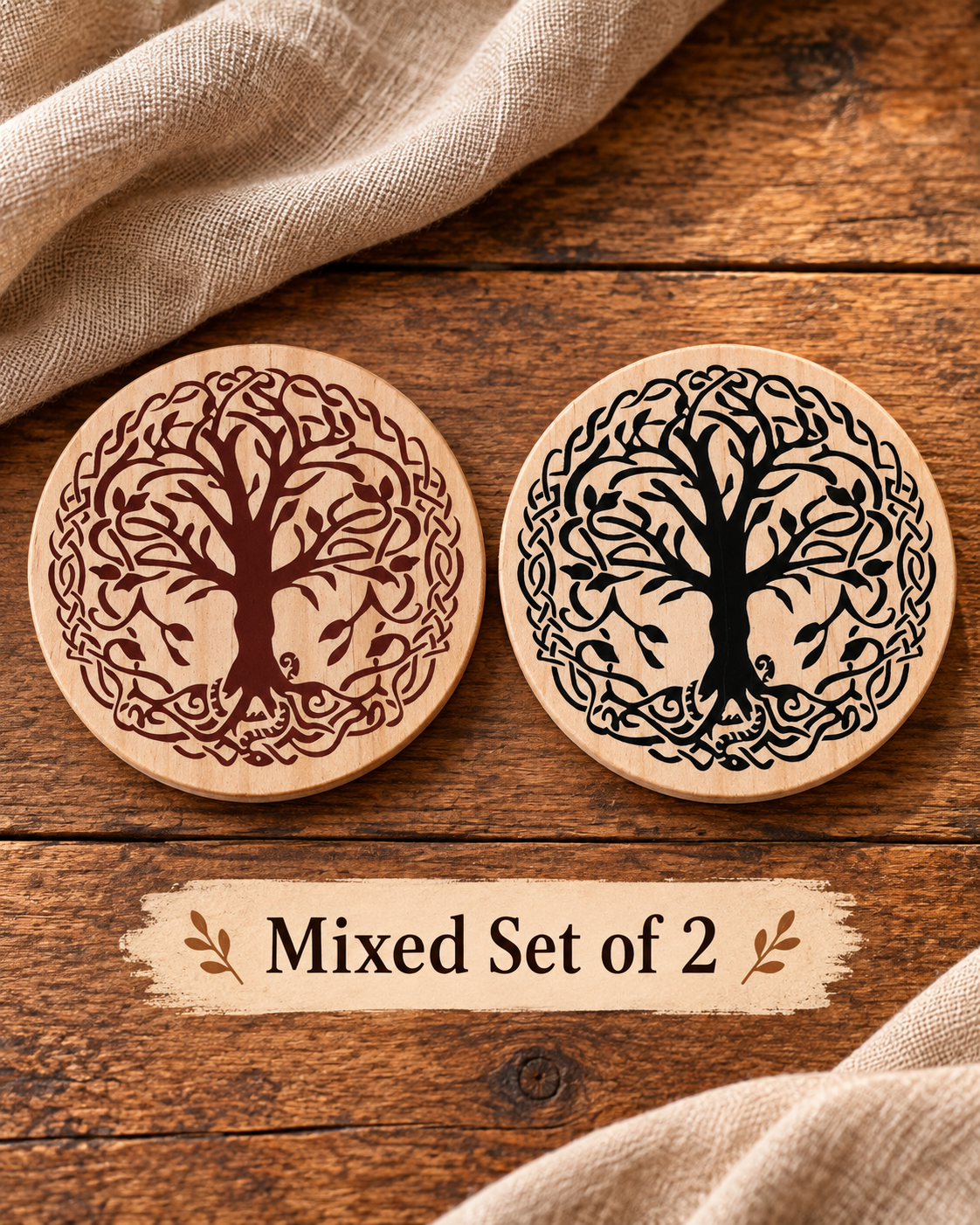 World Tree, Norse, Celtic ,tree of life wood coaster set of 4