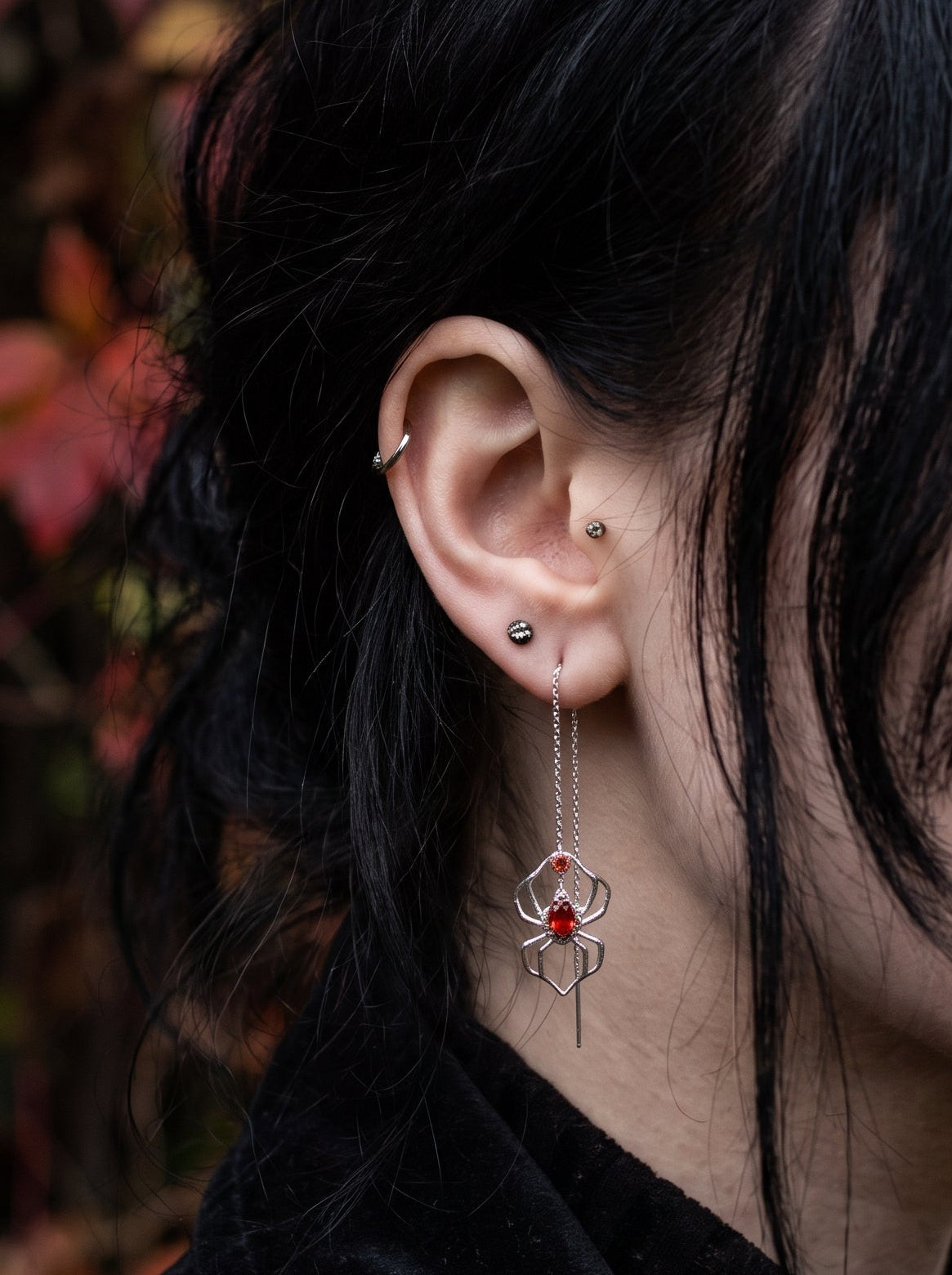 Spooky Witchy Gothic Spider Sterling Silver Threader Earrings