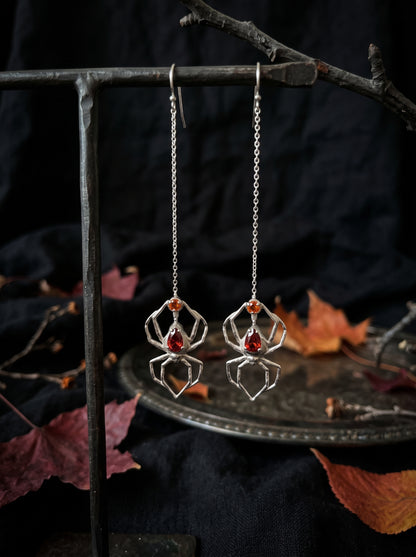 Spooky Witchy Gothic Spider Sterling Silver Threader Earrings