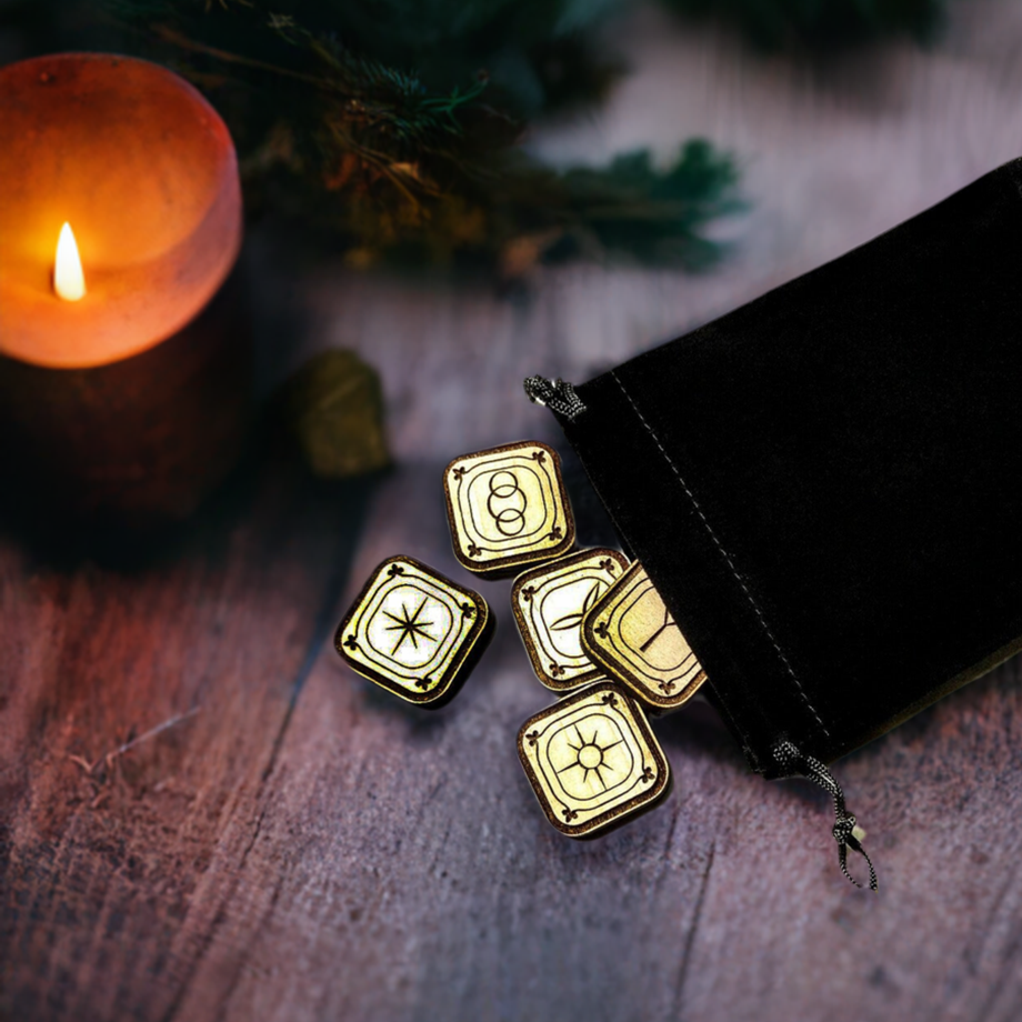 The Witches runes, Wooden Wiccan Pagan pocket rune divination set - Inlumined Arts LLC