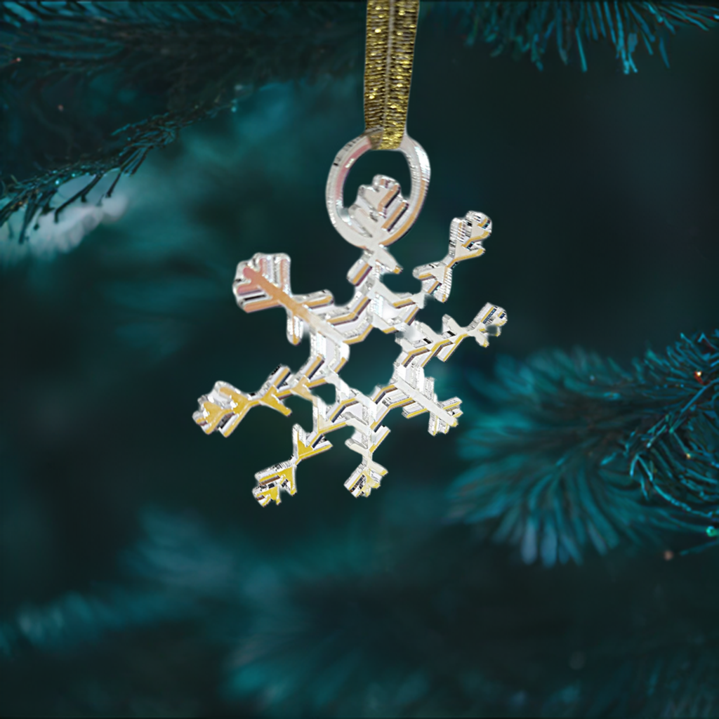 Snowflake Winter holiday ornament, yule  or christmas, gold , Iridscent or Gold acrylic