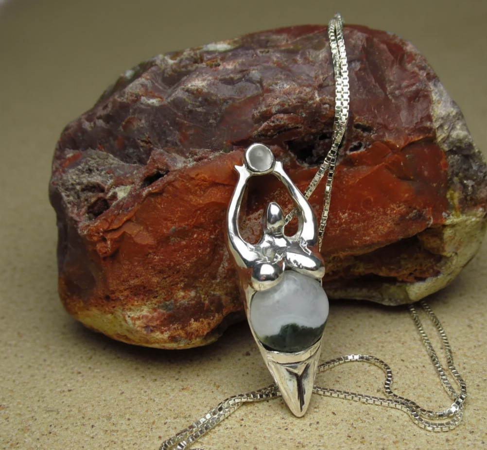 Sterling Silver Earth Goddess Pendant-Agate Moonstone  Lapis