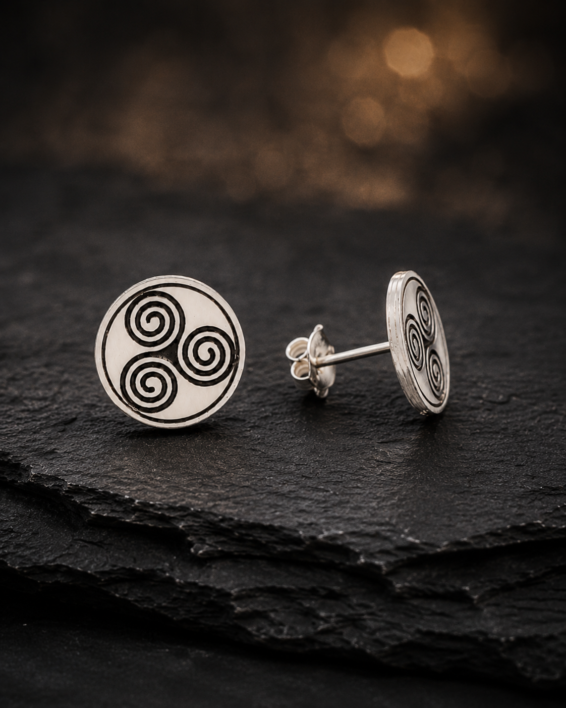 handmade sterling silver earrings triskele round 9mm , gift for him, gift for her, usa made