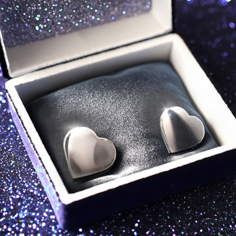 Sterling Silver Shiny Heart Stud Earrings