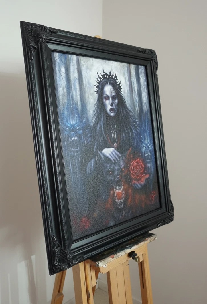 Norse Goddess Hel – Original Oil Painting on Canvas, Framed 18x24 Fantasy Art
