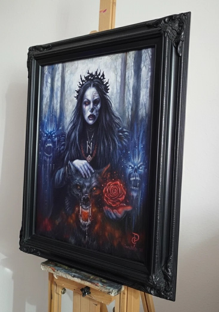 Norse Goddess Hel – Original Oil Painting on Canvas, Framed 18x24 Fantasy Art
