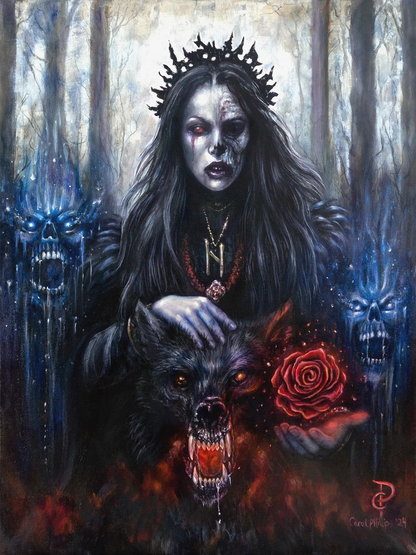 Norse Goddess Hel – Original Oil Painting on Canvas, Framed 18x24 Fantasy Art