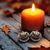 Handmade Sterling Silver Evil Pumpkin Stud Earrings