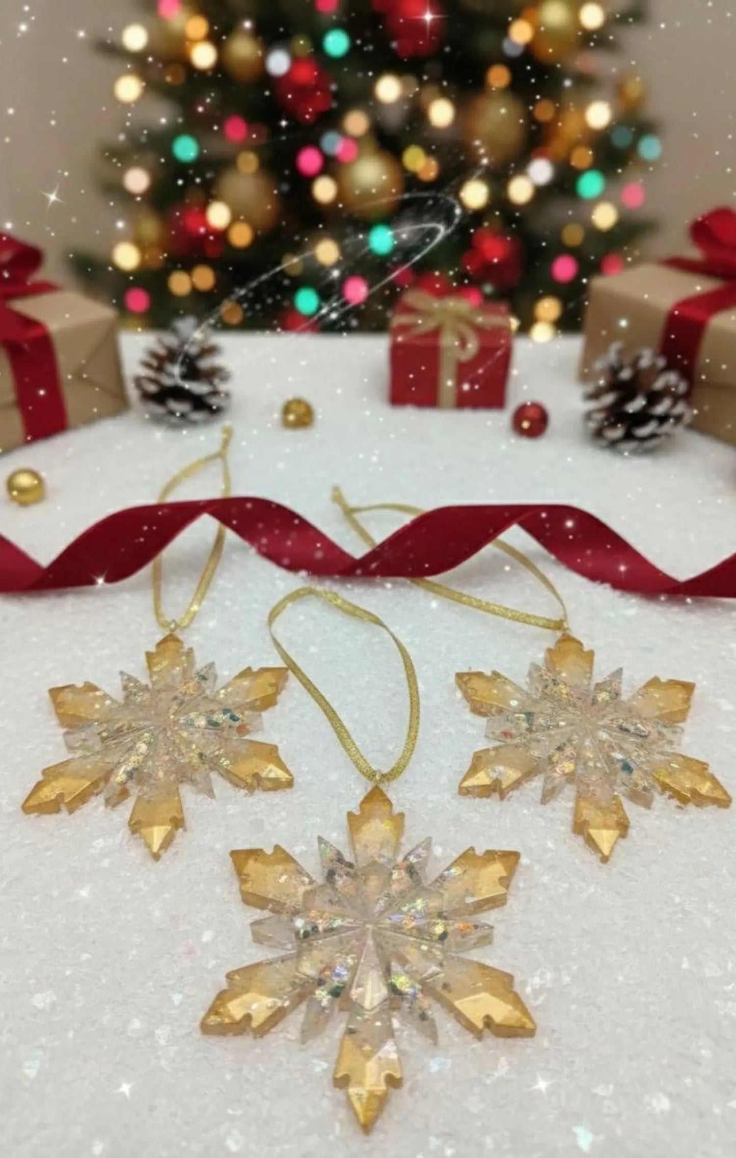 Mystery Resin Handmade Christmas  Snowflake Ornaments – Single or Set of 3