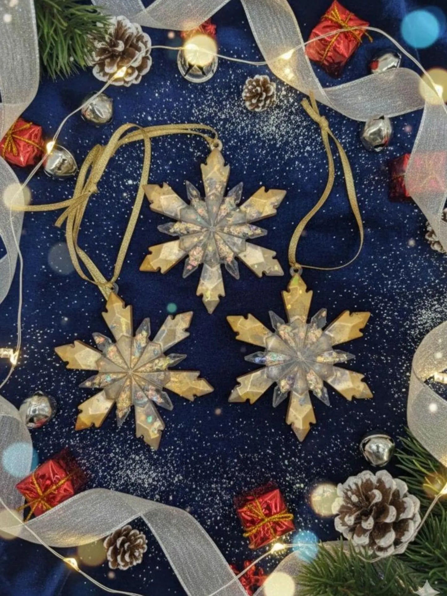 Mystery Resin Handmade Christmas  Snowflake Ornaments – Single or Set of 3