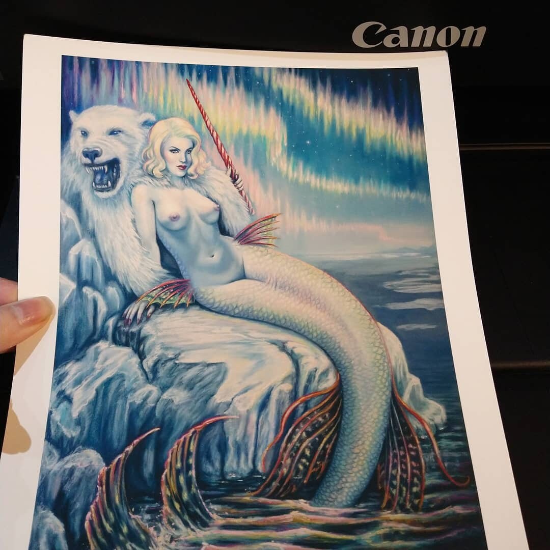 Zirconia Vintage Mermaids  Series - Arctic Mermaid Art print - Inlumined Arts LLC