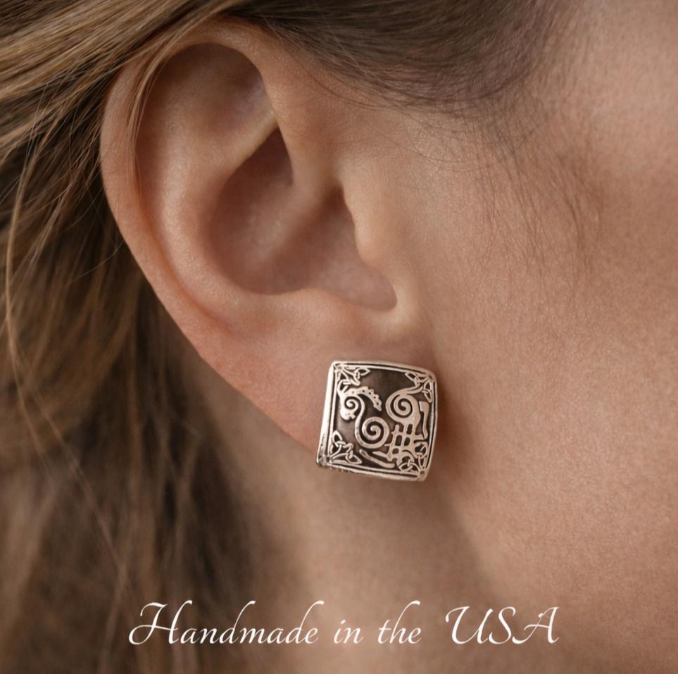 Sterling Silver Sleipnir Horse Viking Norse Stud Earrings