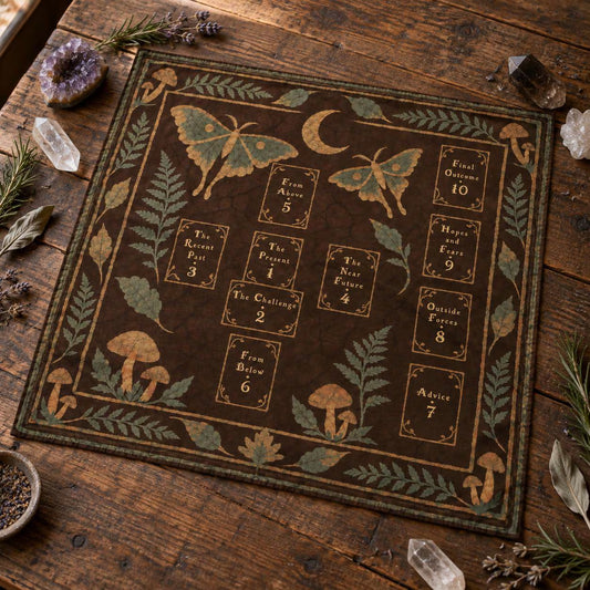 Fern Mushroom Altar Tarot Oracle Card Cloth