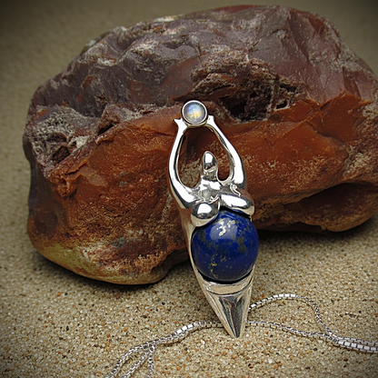 Sterling Silver Earth Goddess Pendant-Agate Moonstone  Lapis
