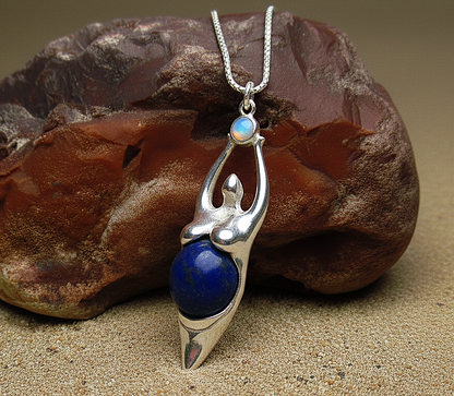 Sterling Silver Earth Goddess Pendant-Agate Moonstone  Lapis