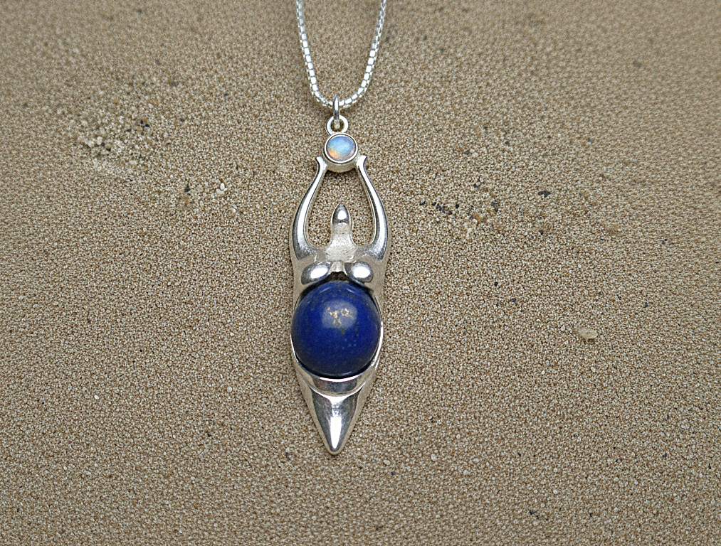 Sterling Silver Earth Goddess Pendant-Agate Moonstone  Lapis