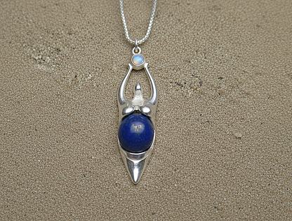 Sterling Silver Earth Goddess Pendant-Agate Moonstone  Lapis