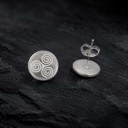light engraving triskele handmade sterling silver earrings, USA made