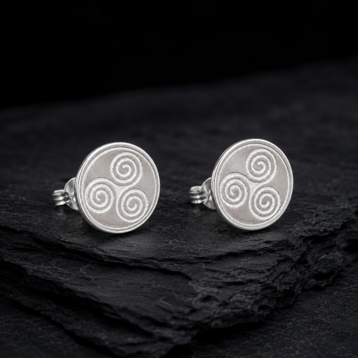 Sterling Silver Triskele Stud Earrings Round circle MINIMALIST Celtic Triskelion