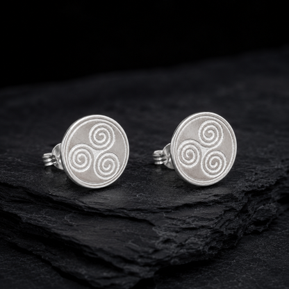 Sterling Silver Triskele Stud Earrings Round circle MINIMALIST Celtic Triskelion