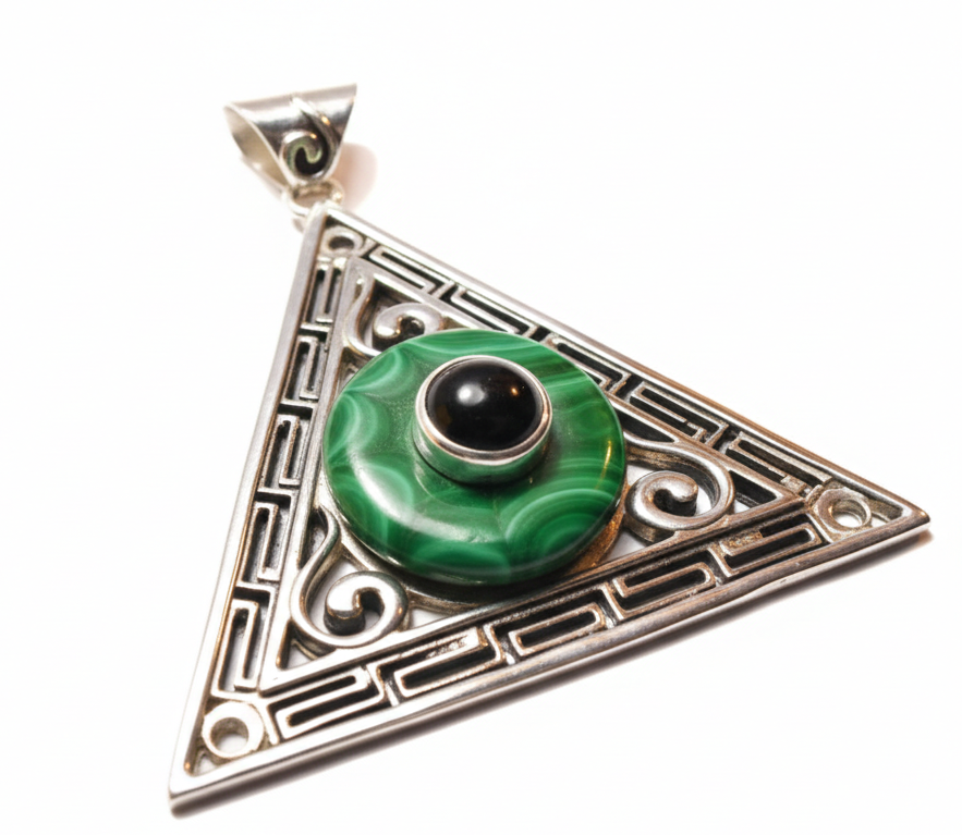 Evil Eye, Sterling Silver Amulet, Greek Pendant  with Lapis Lazuli and Onyx