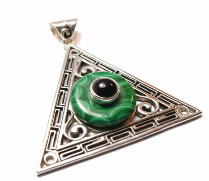 Evil Eye, Sterling Silver Amulet, Greek Pendant  with Lapis Lazuli and Onyx