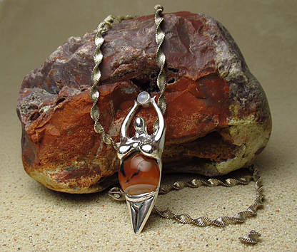 Sterling Silver Earth Goddess Pendant-Agate Moonstone  Lapis