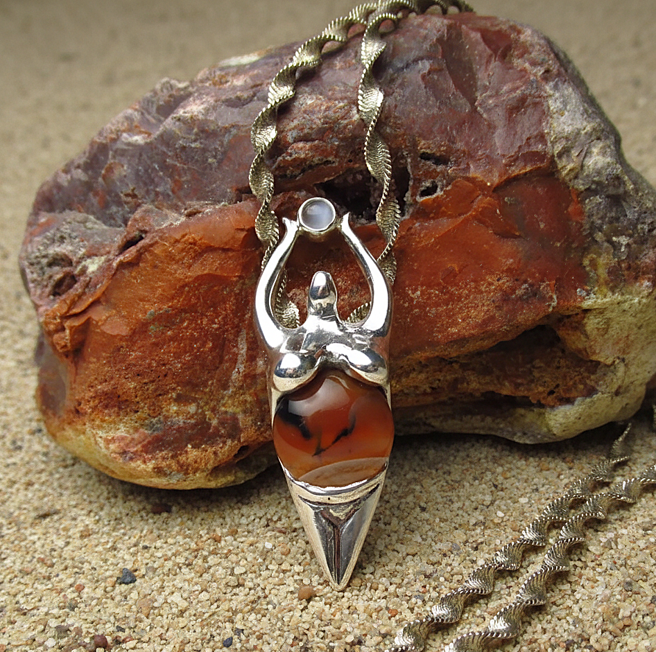 Sterling Silver Earth Goddess Pendant-Agate Moonstone  Lapis