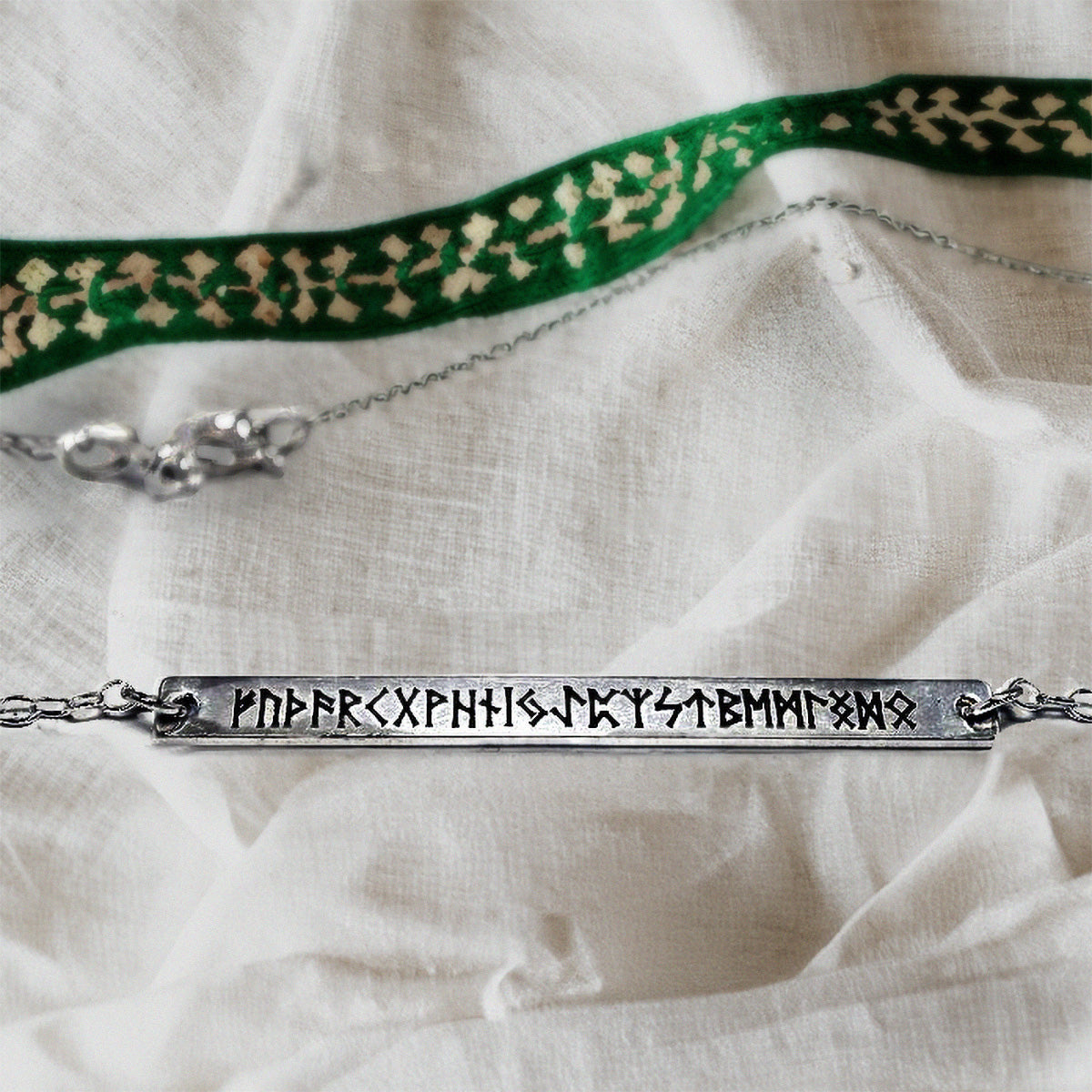 Women's Norse Futhark Sterling Silver Rune Bar Necklace Minimalist - Inlumined Arts LLC
