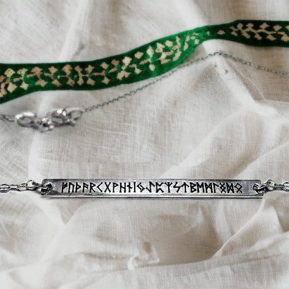 Women's Norse Futhark Sterling Silver Rune Bar Necklace Minimalist - Inlumined Arts LLC