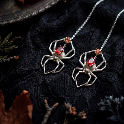 Spooky Witchy Gothic Spider Sterling Silver Threader Earrings