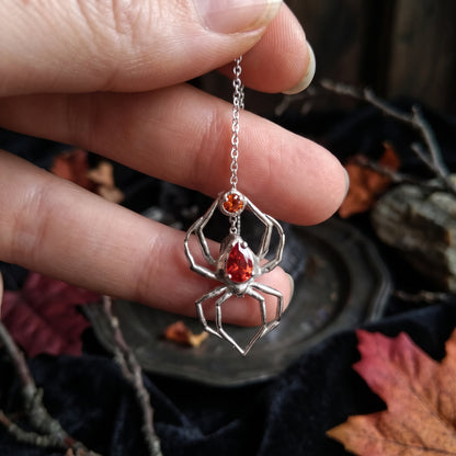 close up of hand made stearlng silver 925 gothic spider threader earrings