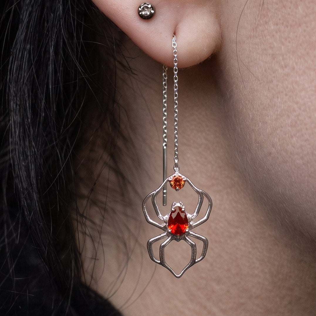 sterling silver gothic spider earrings