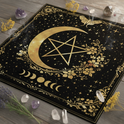 Midnight Garden Luna Moth Tarot Cloth Gothic Celestial Moon Altar Cloth  | Witchcore