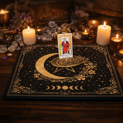 Midnight Garden Luna Moth Tarot Cloth Gothic Celestial Moon Altar Cloth  | Witchcore