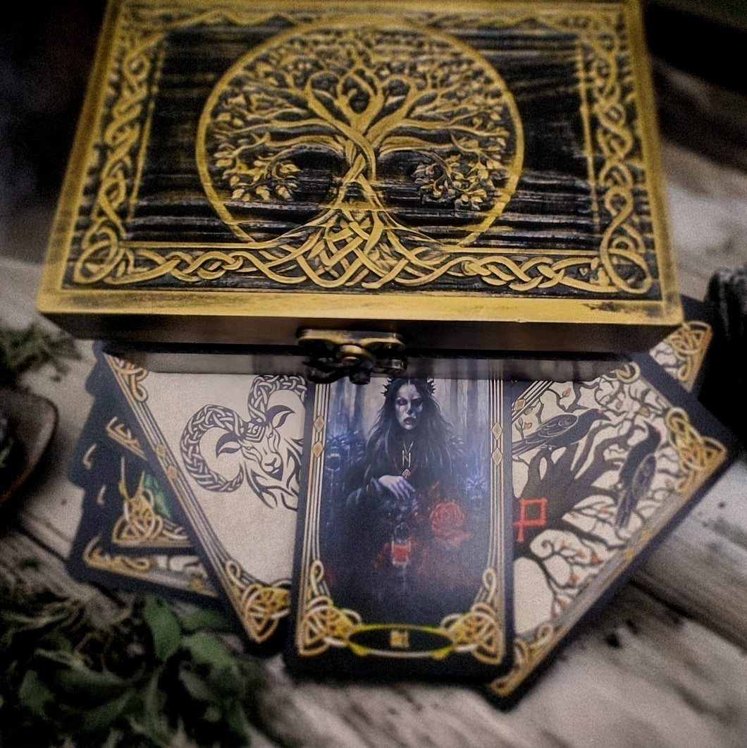 Antique Gold yggdrasil world tree stash box
