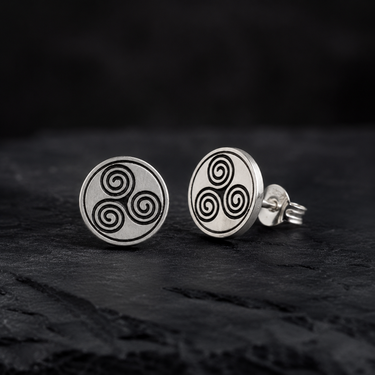  triskele sterling silver dark engraving hand made earrings
