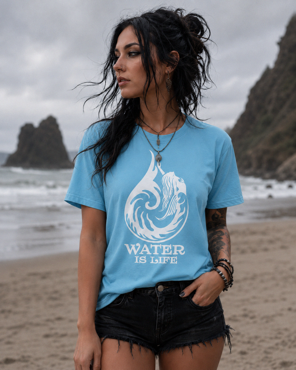 Water Is Life Mermaid T-Shirt Ocean Wave Fantasy Art Beach Unisex Tee Men Women