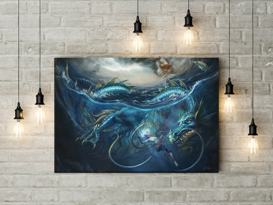 "Watery Grave" Fantasy Art Dragon Canvas Print
