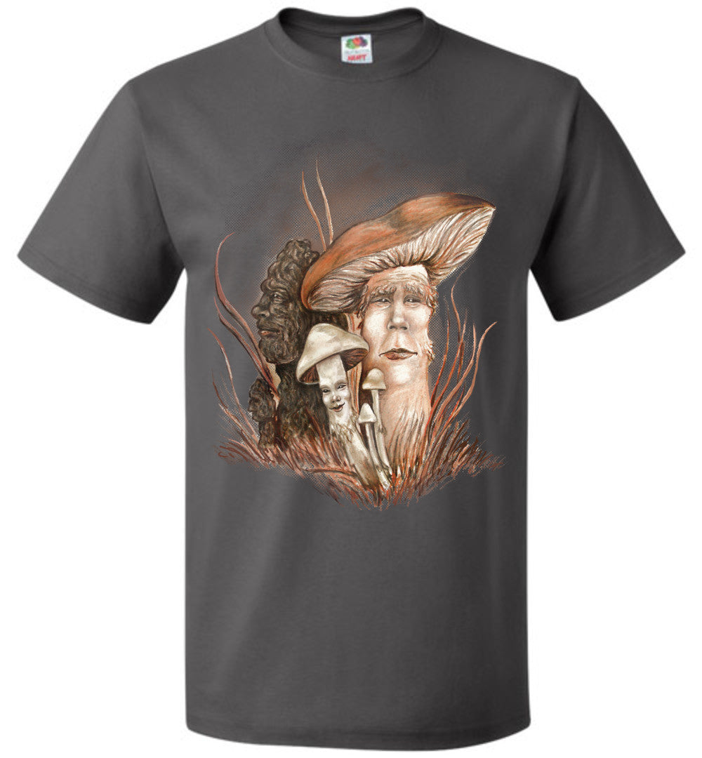 Mushroom People -Fruit of the Loom  Fantasy Art Nature T-shirt Unisex (S-6XL) Dark Colors - Inlumined Arts LLC