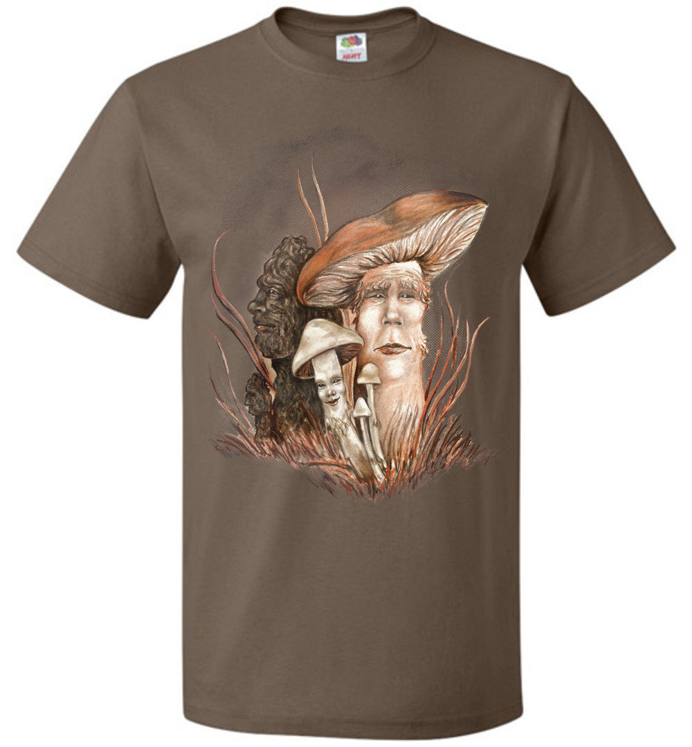Mushroom People -Fruit of the Loom  Fantasy Art Nature T-shirt Unisex (S-6XL) Dark Colors - Inlumined Arts LLC