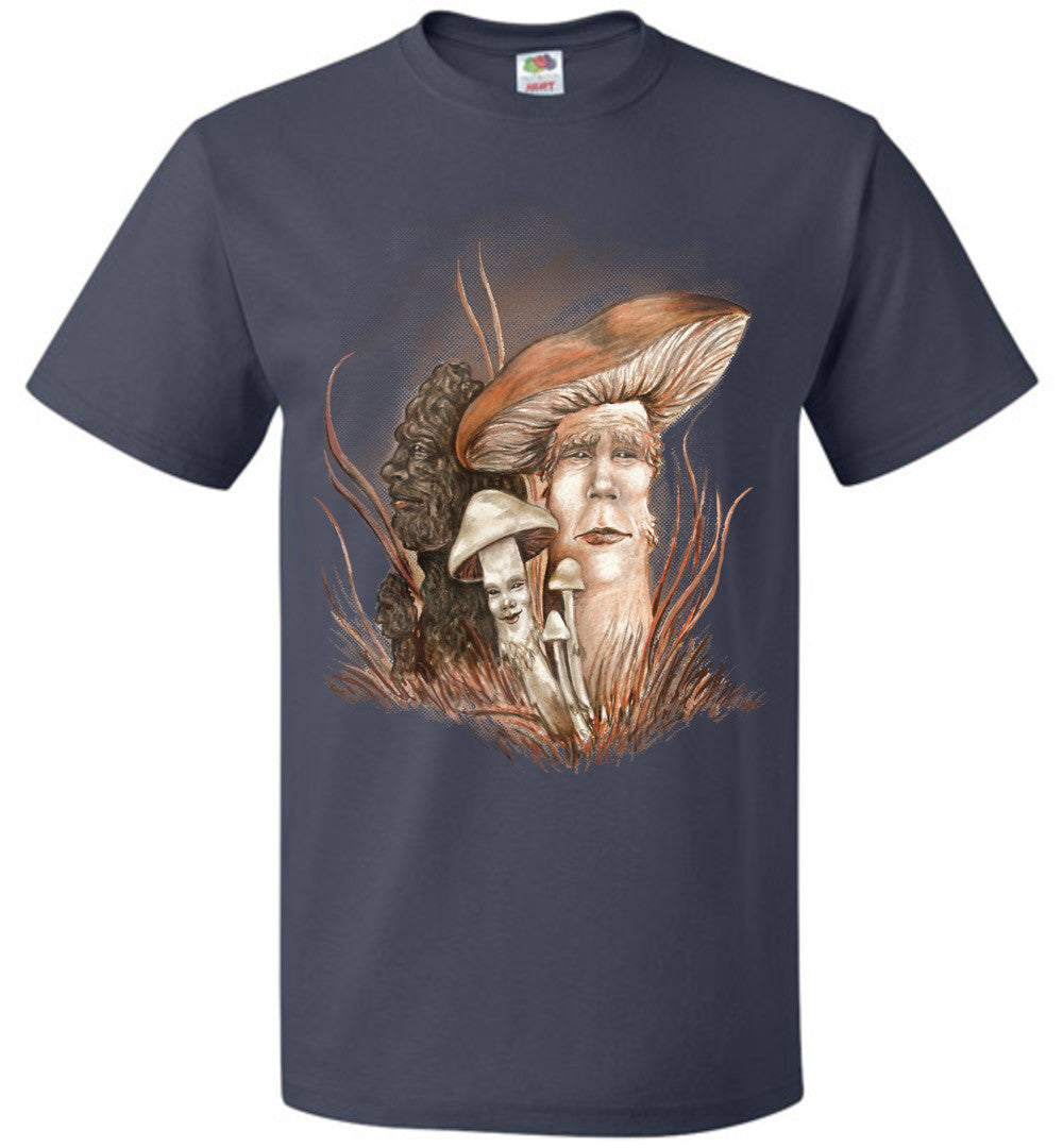 Mushroom People -Fruit of the Loom  Fantasy Art Nature T-shirt Unisex (S-6XL) Dark Colors - Inlumined Arts LLC