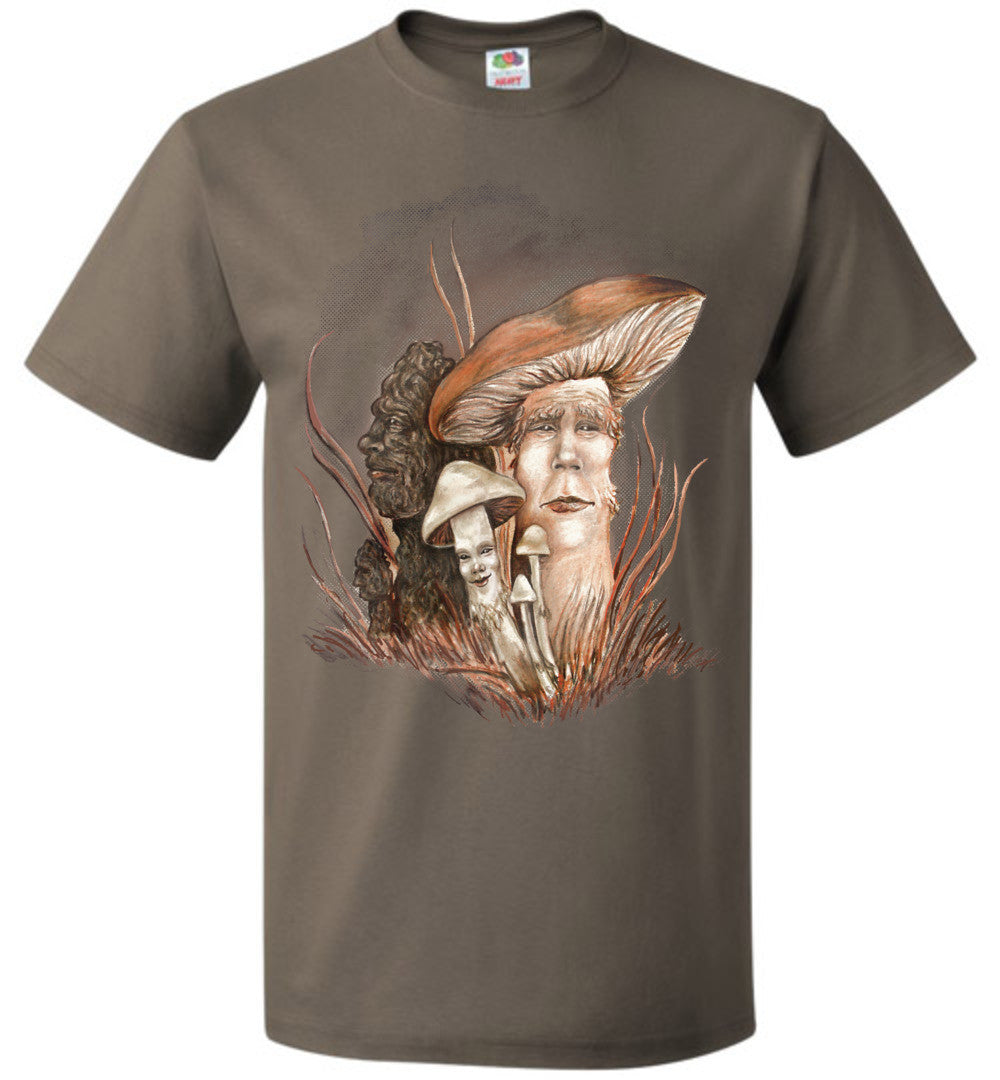 Mushroom People -Fruit of the Loom  Fantasy Art Nature T-shirt Unisex (S-6XL) Dark Colors - Inlumined Arts LLC