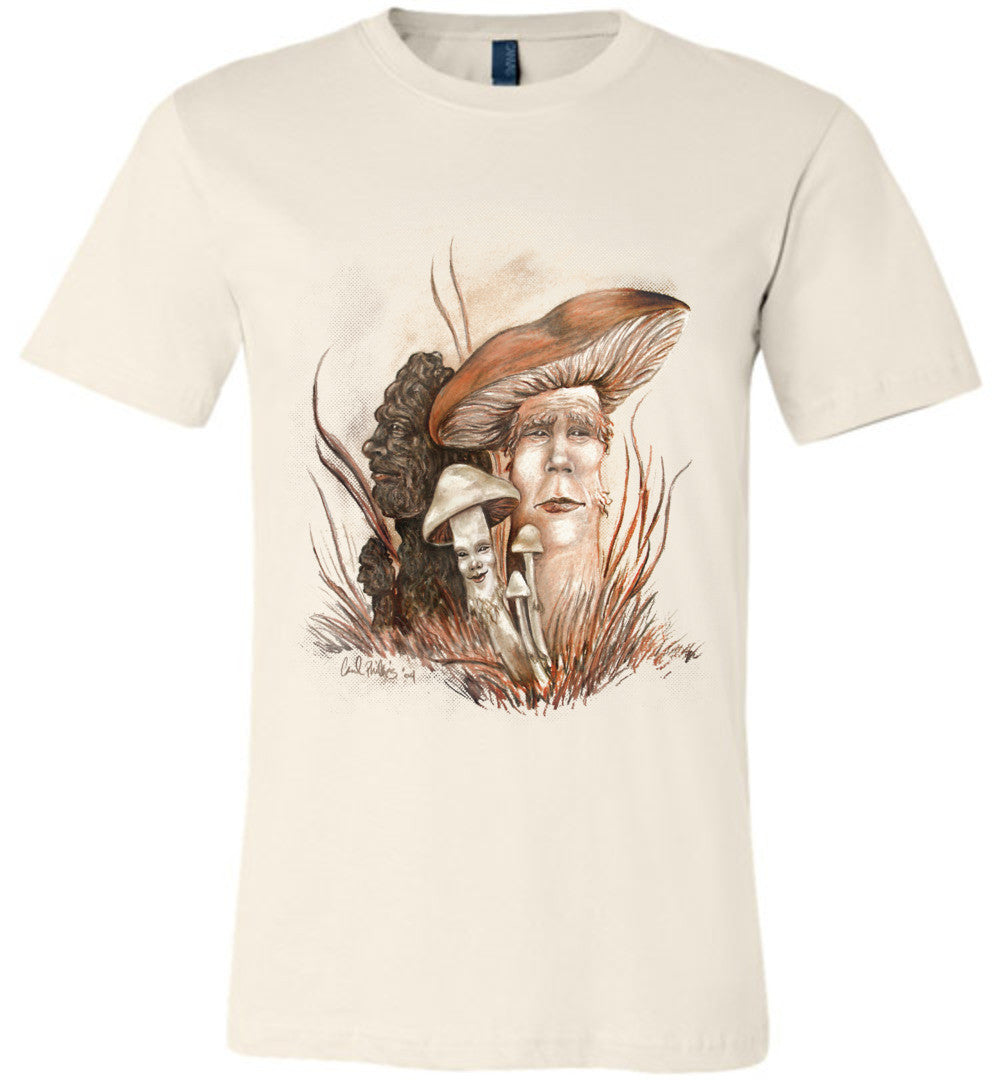 Mushroom People- Unisex Fitted Fantasy Art  Graphic T-shirt sizes (S-4XL) - Inlumined Arts LLC